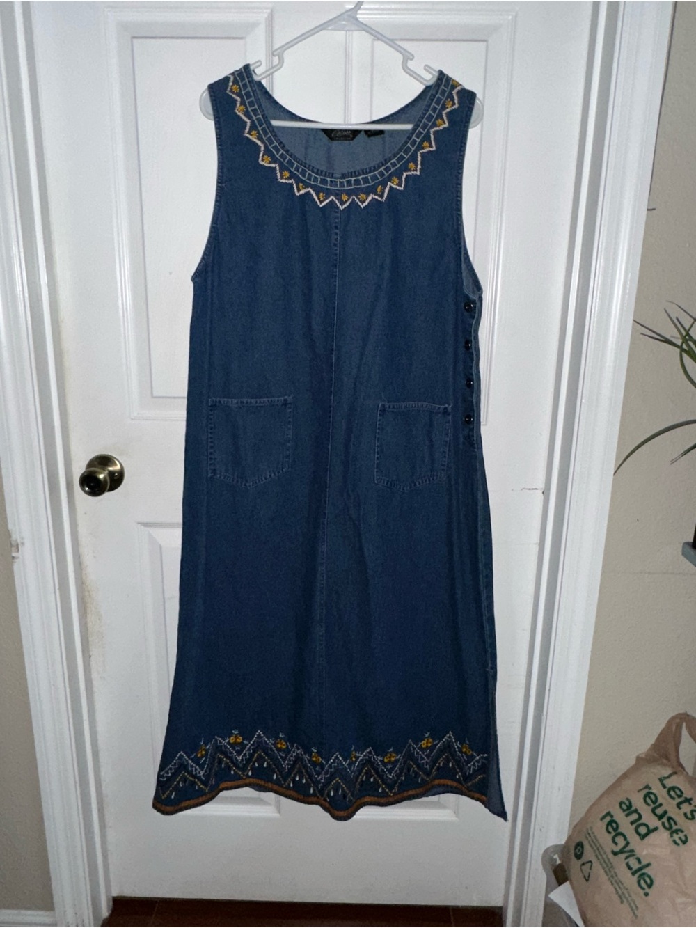 Vintage Agapo Long Embroidered Denim Dress Size XL